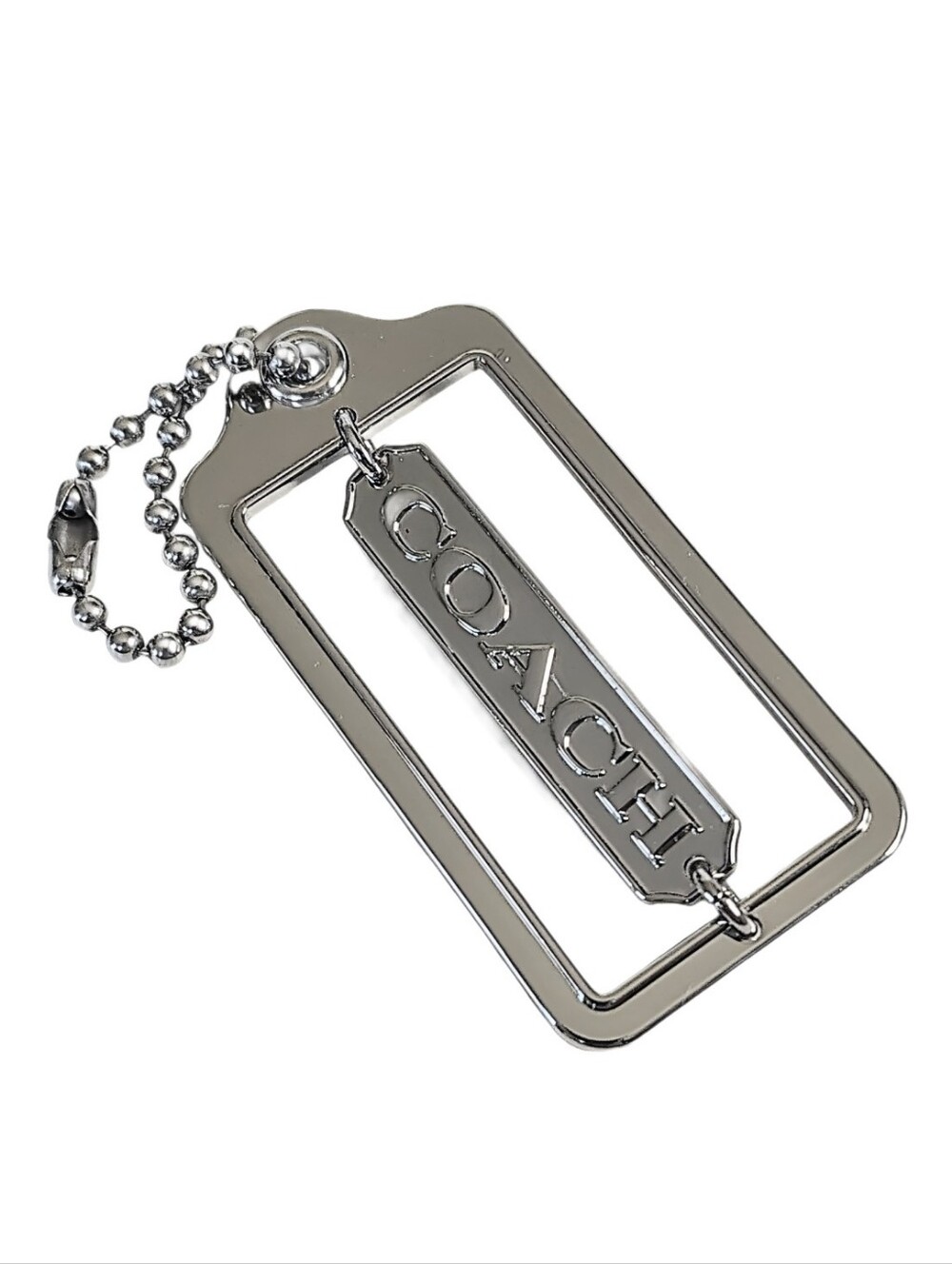 🆕 Coach Cut Out Spinner Silver Nickel Metal Hangtag Bag Fob Charm Keychain RARE